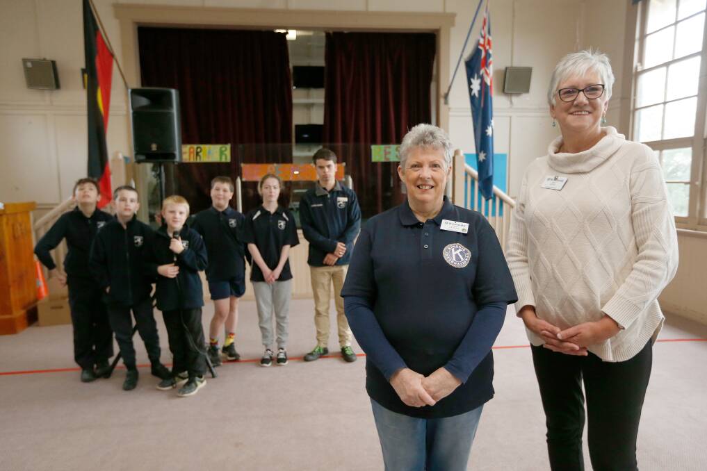 AUDIO EQUIPMENT: Warrnambool Kiwanis members Diana Riordon and Ann Boyle were happy to present a donation of $25,000 to the school for new sound system equipment. Picture: Mark Witte