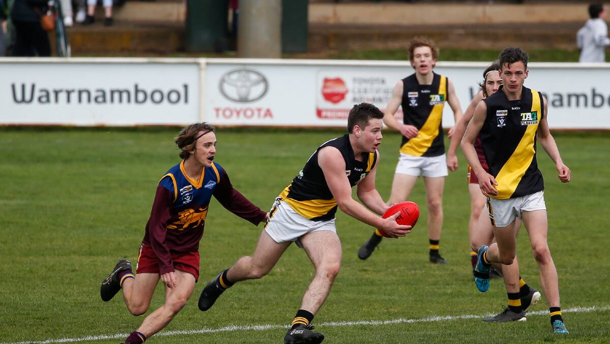 Playing days: Merrivale's Will Flaherty during the WDFNL under 18 grand final in 2019. Picture: Anthony Brady