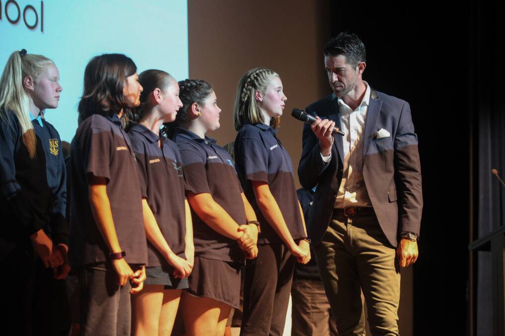Student leadership: MC Matthew Monk talks to Merrivale Primary School students about their project. Pictures: Rob Gunstone