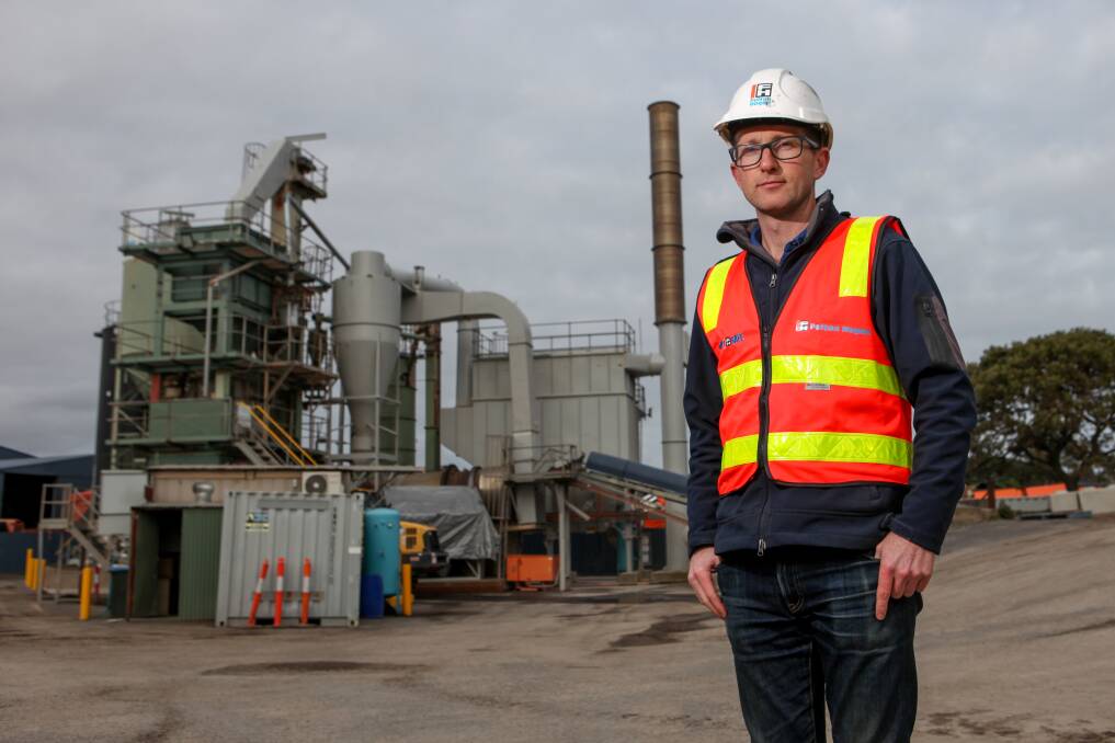 GLASS IN ROADS : Sam Allan, Fulton Hogan's Warrnambool department manager, is looking forward to processing recycled glass and plastic into asphalt. Picture: Rob Gunstone