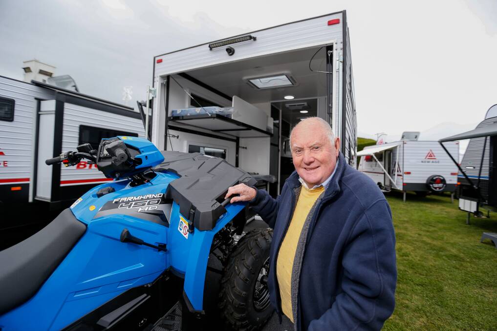 Big toys: Organiser Jeff Leech with some of the big toys on show at the Warrnambool Leisurefest expo at the Warrnambool Racecourse. Picture: Anthony Brady