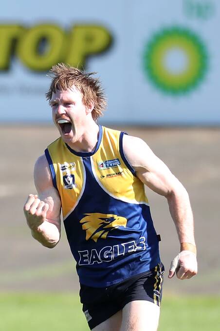 C'MON: North Warrnambool Eagles' Adam Wines celebrates a goal. Picture: Mark Witte