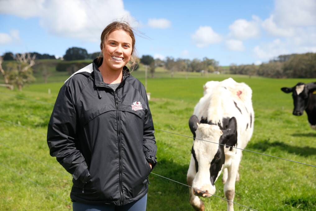 At home: Cobden's Alicia Blain on her family's block near Timboon. The Bombers face Koroit in the open division grand final on Saturday. Picture: Mark Witte