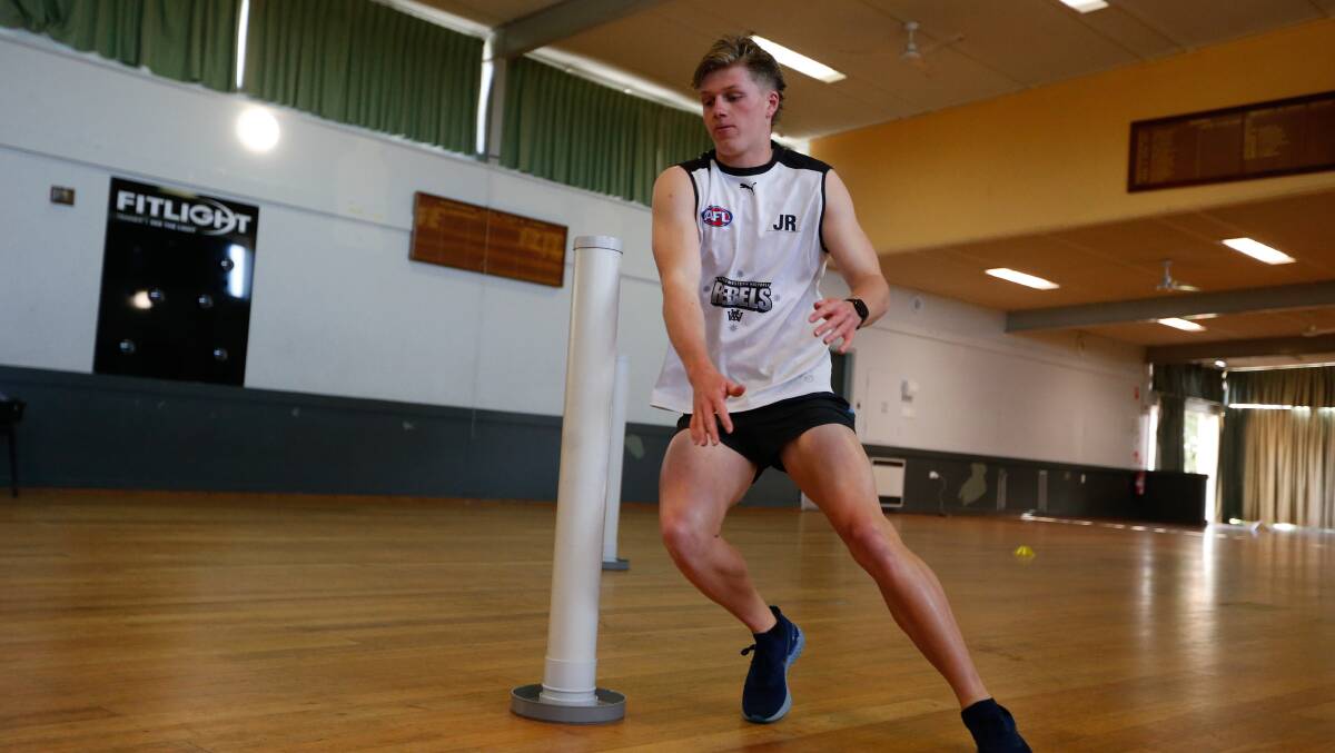 Outstanding: Warrnambool College student Jay Rantall prepared for the AFL Draft Combine at his school gym. Picture: Mark Witte