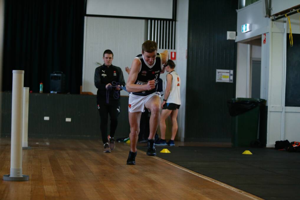 Working hard: Camperdown's Toby Mahony prepares for the AFL state combine earlier this year. Picture: Mark Witte
