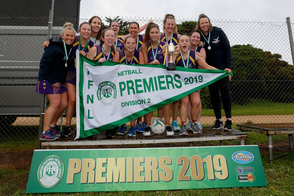 Happy team: HFNL division two premiers Port Fairy. Picture: Anthony Brady
