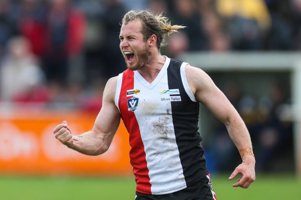 CELEBRATIONS HALTED: Koroit's Will Couch celebrates a goal in last season's gand final. Could the coronavirus-enforced hiatus impact the 2020 decider? Picture: Morgan Hancock