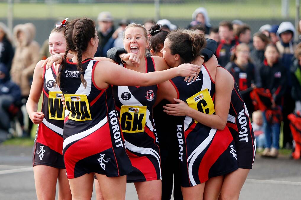 SMILES ALL ROUND: Koroit's Emily Batt screams in excitement after winning the grand final. Batt is one of the Saints' experienced defenders. Picture: Mark Witte