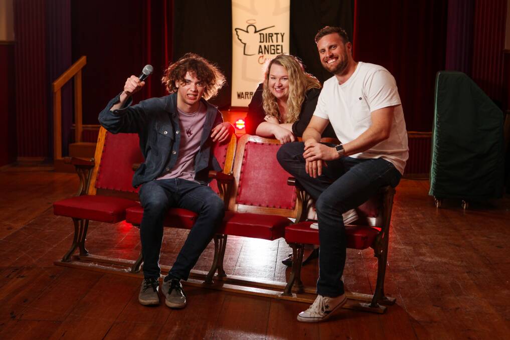 Funny: Dirty Angel Comedy talent Jordie Wanliss, Donna Read and Aidan Nicolson are leading the charge of new Warrnambool comedians. Picture: Rob Gunstone