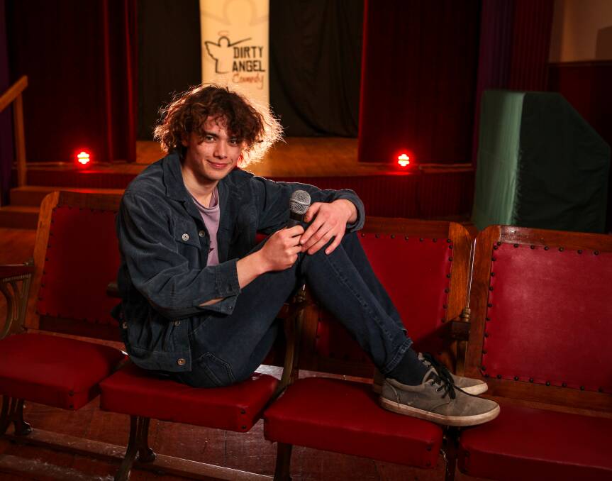 Emerging: Young Warrnambool comedian Jordie Wanliss, 17, has made his debut on the Dirty Angel stage and is looking forward to a long career.