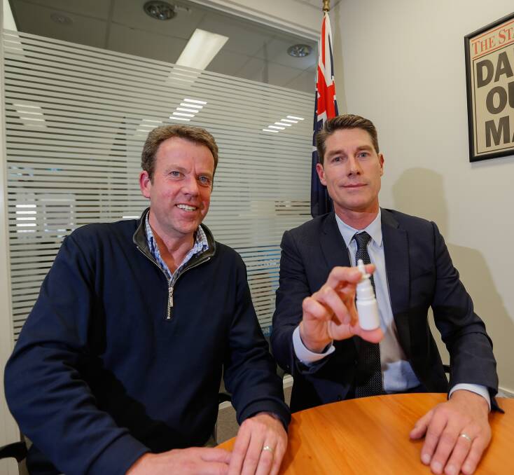 Grant: Dr Tim Morgan from Warrnambool with Wannon MP Dan Tehan. Picture: Anthony Brady