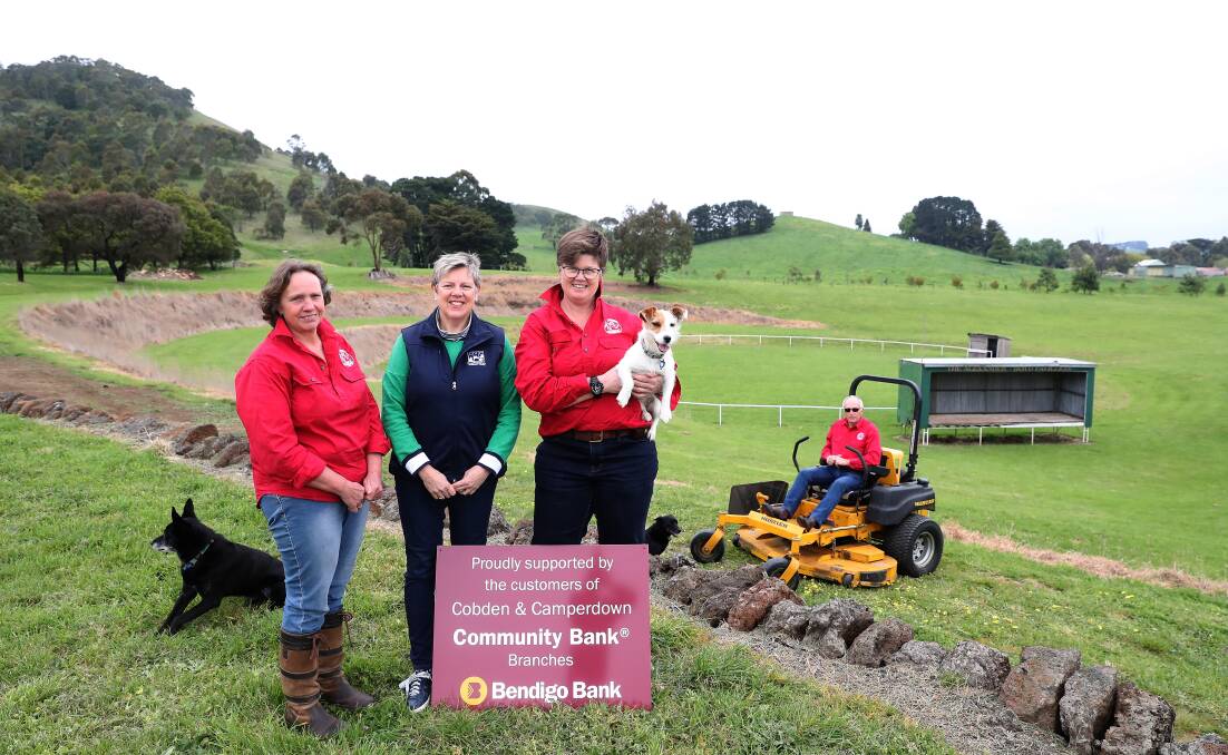 IT'S SHOW TIME: Camperdown show committee Cheryl McMahon, Jennifer Downie, Amanda Manifold with Olive the dog and Philip Downie are getting ready for the weekend's event. Picture: Mark Witte