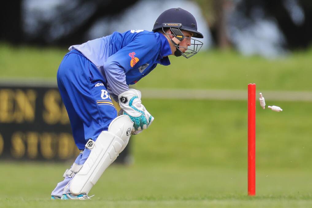 Brierly-Christ Church's Luke Wilson watches as stumps fall off. The Bulls will play Woodford at Jack Keane Oval and Bushfield Oval in the event of inclement weather. Picture: Morgan Hancock