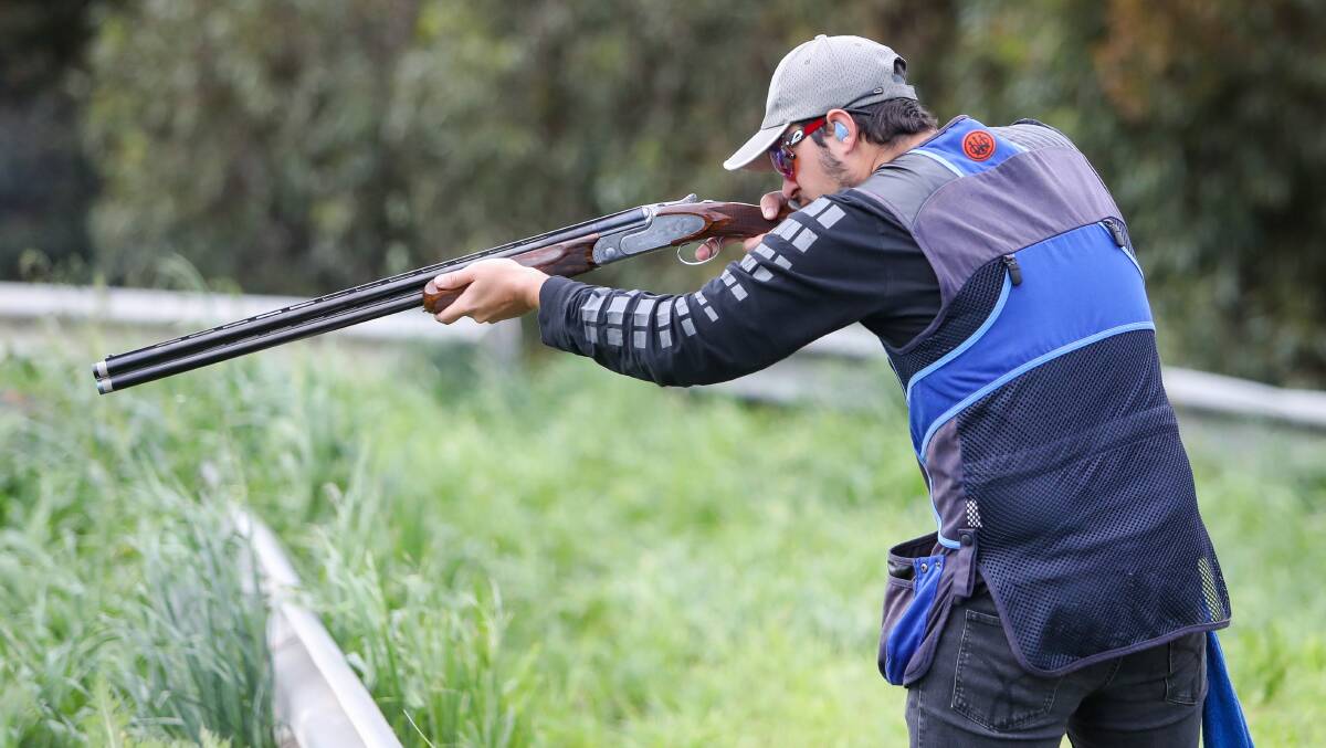LINE IT UP: John Kanellos aims at his clay target before releasing the trigger. Kanellos was fifth in A grade, just missing out on a place.