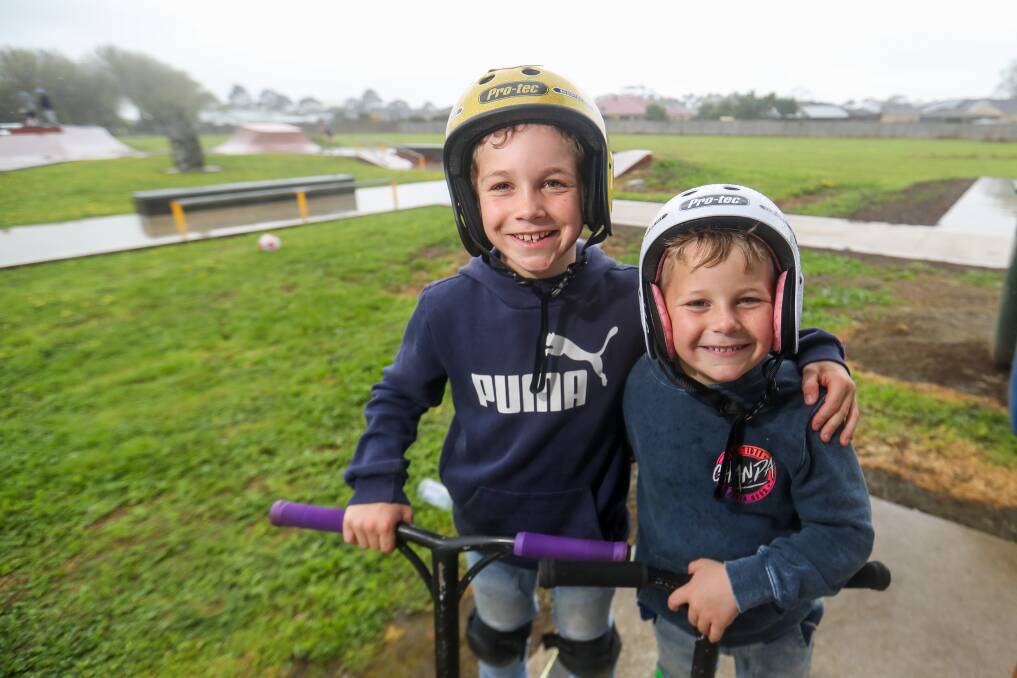 FUN: Harry Bourke, 9, and Jack Bourke, 6, were happy to have a day out at the Koroit skate park on Sunday. 