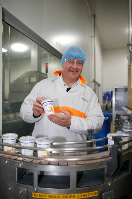 Cream of the crop: Bulla CEO Allan Hood on the sour cream production line. Picture: Mark Witte