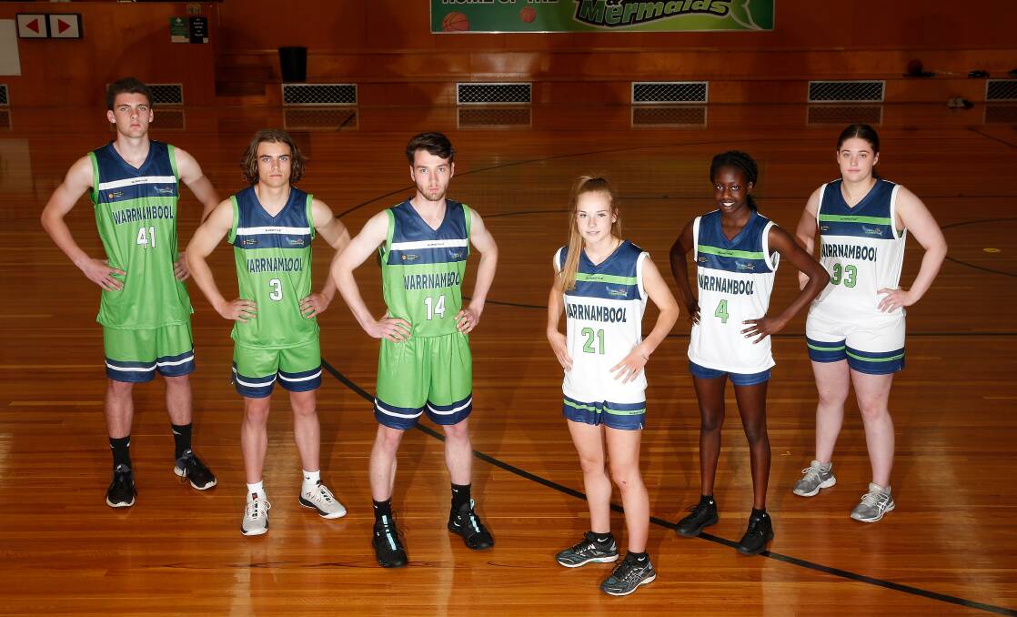 GAME TIME: Jack Patterson, Dailin Toone, Riley Nicolson, Molly McCarthy, Juina Lual and Molly McKinnon will play for Warrnambool in the 2019-20 Country Basketball League season. Picture: Mark Witte