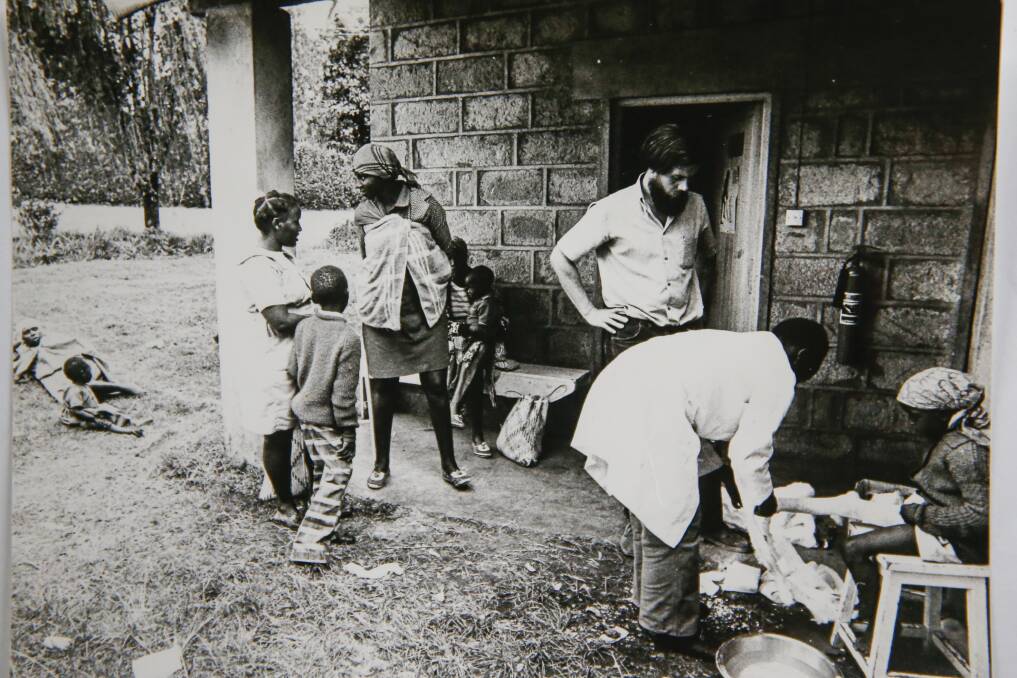 GIVING BACK: Bore Hoekstra spent time in the mid-1970s running voluntary mobile polio clinics in Kenya's Rift Valley. This photo shows Bore supervising a local physiotherapist plastering a polio patient at a health centre. 
