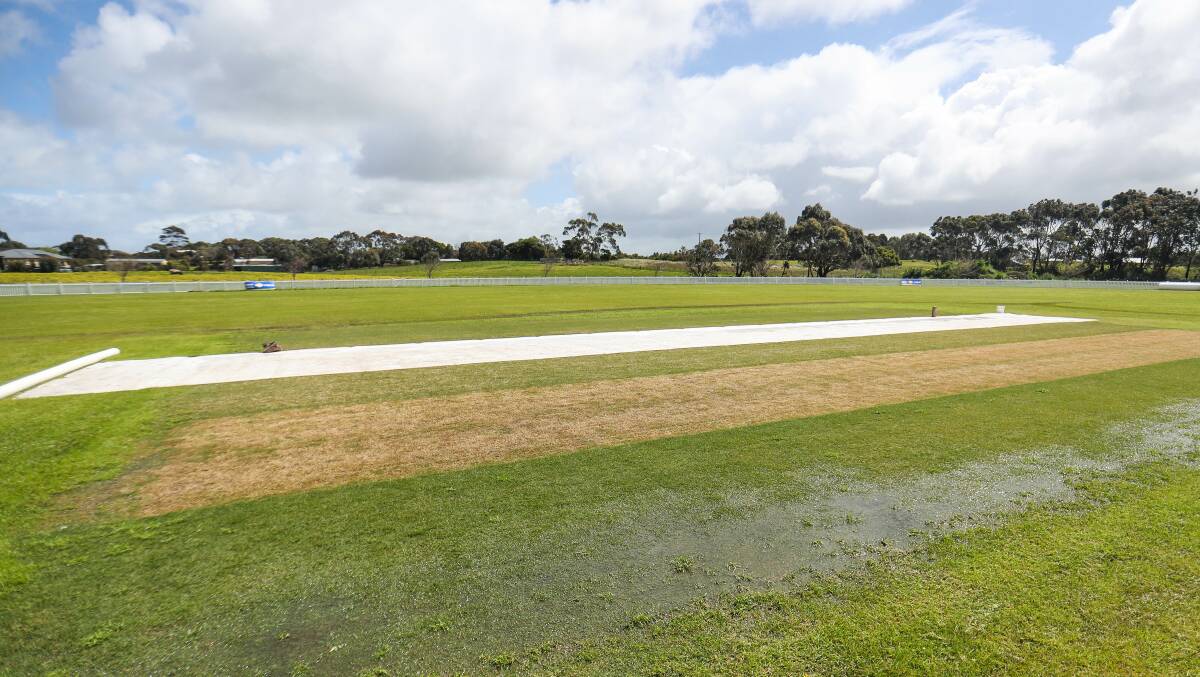 MAKING MOVES: Covers on the pitch at Allansford's Uebergang Oval. Picture: Morgan Hancock