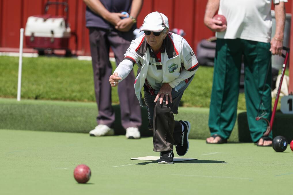 Focused: Dennington's Maureen Drennan is at the Victorian Open bowls tournament in Shepparton. Picture: Morgan Hancock
