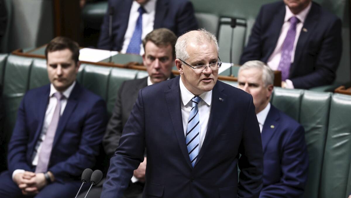 Prime Minister Scott Morrison speaks on the first anniversary of the National Apology to Victims and Survivors of Institutional Child Sexual Abuse. Picture: Dominic Lorrimer