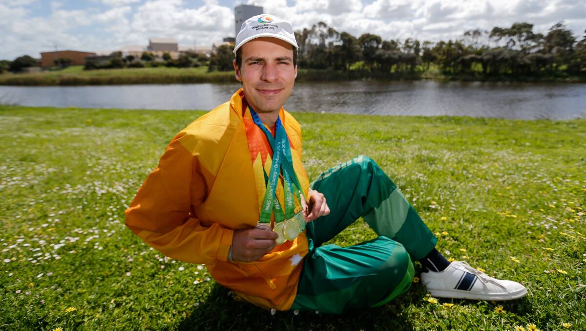 NEW BLING: Nestles Rowing Club member Aaron Skinner secured a haul of medals at the INAS Global Games in Brisbane last week. Picture: Anthony Brady