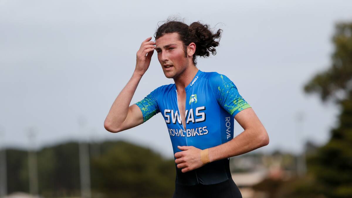 In action: Ruben De Silva-Smith competing in the Warrnambool Tri Club duathon in October. Picture: Anthony Brady
