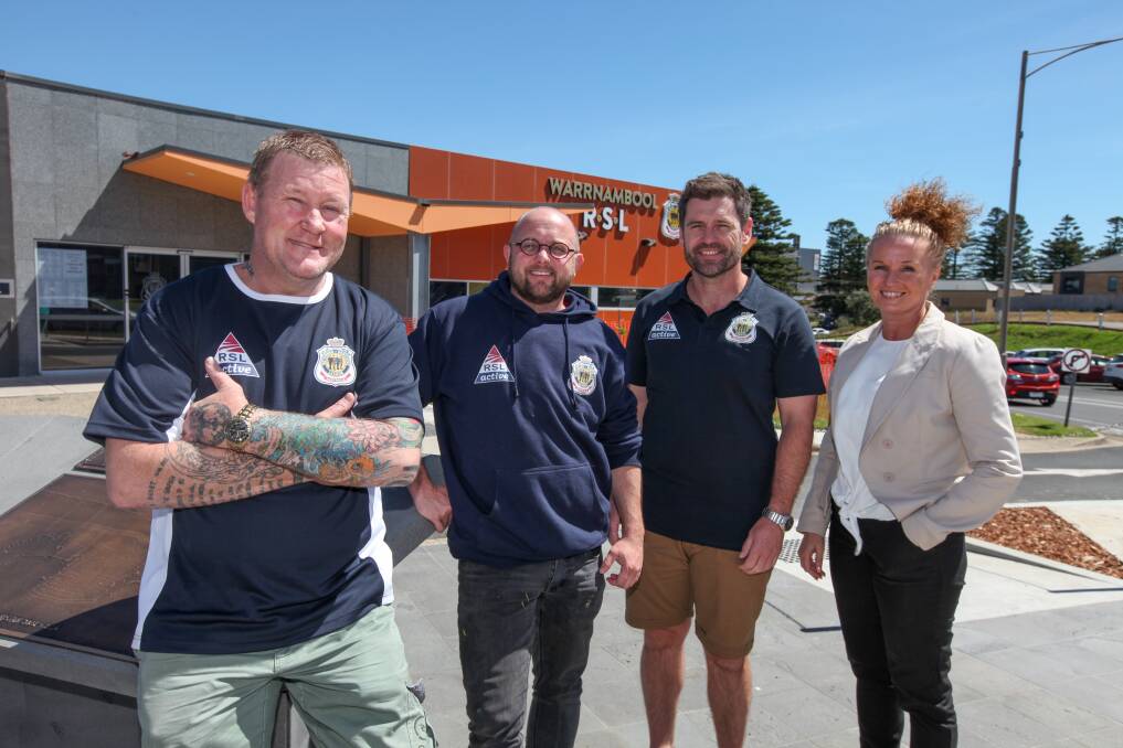 Picnic time: Veterans Michael Malady, James Mepham, Adam Kent and Leadership Great South Coast member Jan Mackenzie are ready to round out Veterans Mental Health Week. Picture: Rob Gunstone