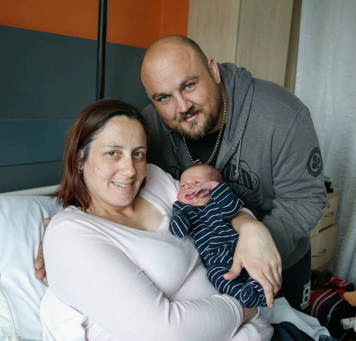 GRAND ENTRANCE: Cane Madzarevic delivered his son Rykar on the side of the road after his partner Sheree Moroney went into labor. Picture: Mark Witte 