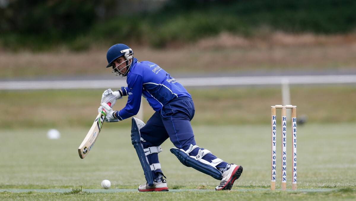 Russells Creek batsman Shashan Silva plays a late cut. Picture: Anthony Brady