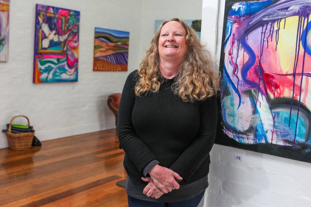 Colourful: Warrnambool artist Jane Catherine Thompson is running an exhibition of her paintings at the Gallery at Terang's Commercial Hotel. Picture: Rob Gunstone