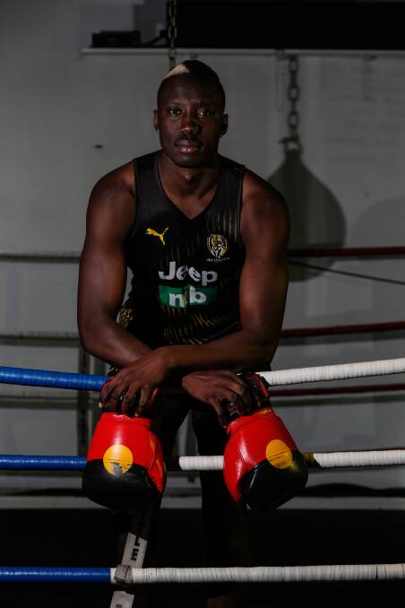 Richmond's Mabior Chol has been training at Rudy's Boxing in Warrnambool as part of his pre-season training. Picture: Mark Witte