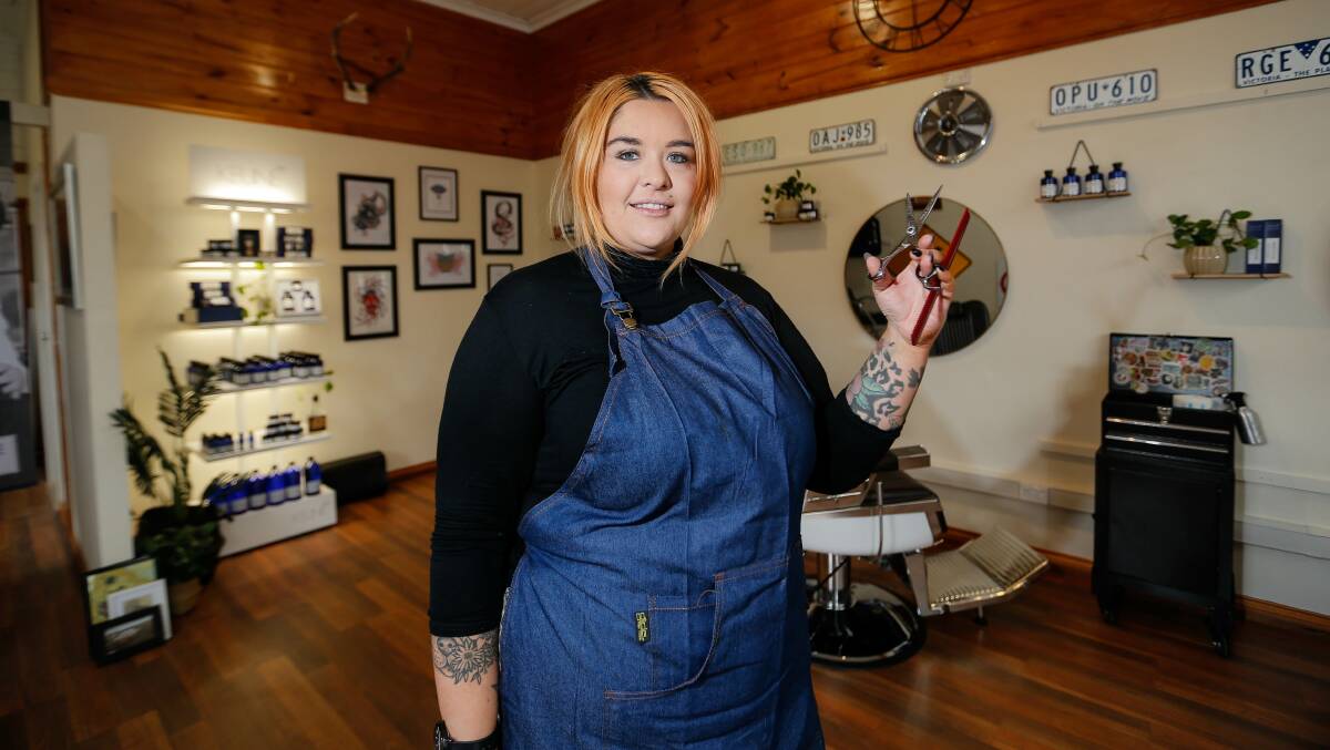 IN BUSINESS: Kayla Grant at Black Crow Barbers in Koroit. Picture: Anthony Brady