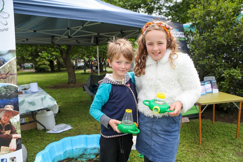 KEEPING IT SIMPLE: Oliver Goodall, 7, and Eliza Goodall, 9, enjoying some of the activities on offer. Picture: Morgan Hancock