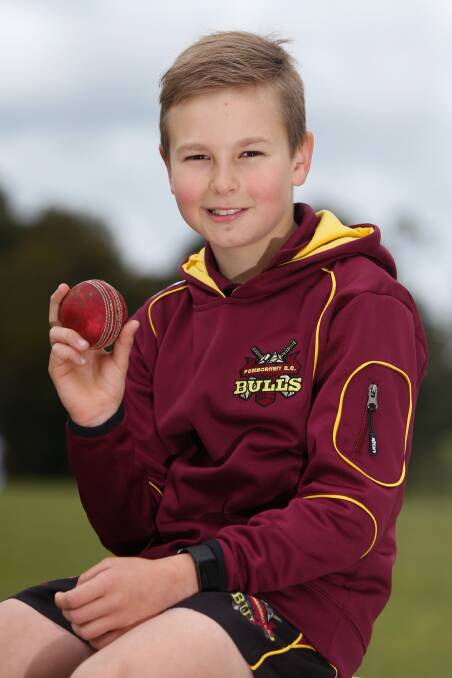 Young gun: Pomborneit's Nate Castle, 9, took a hat-trick off his first three balls on Friday night. Picture: Mark Witte