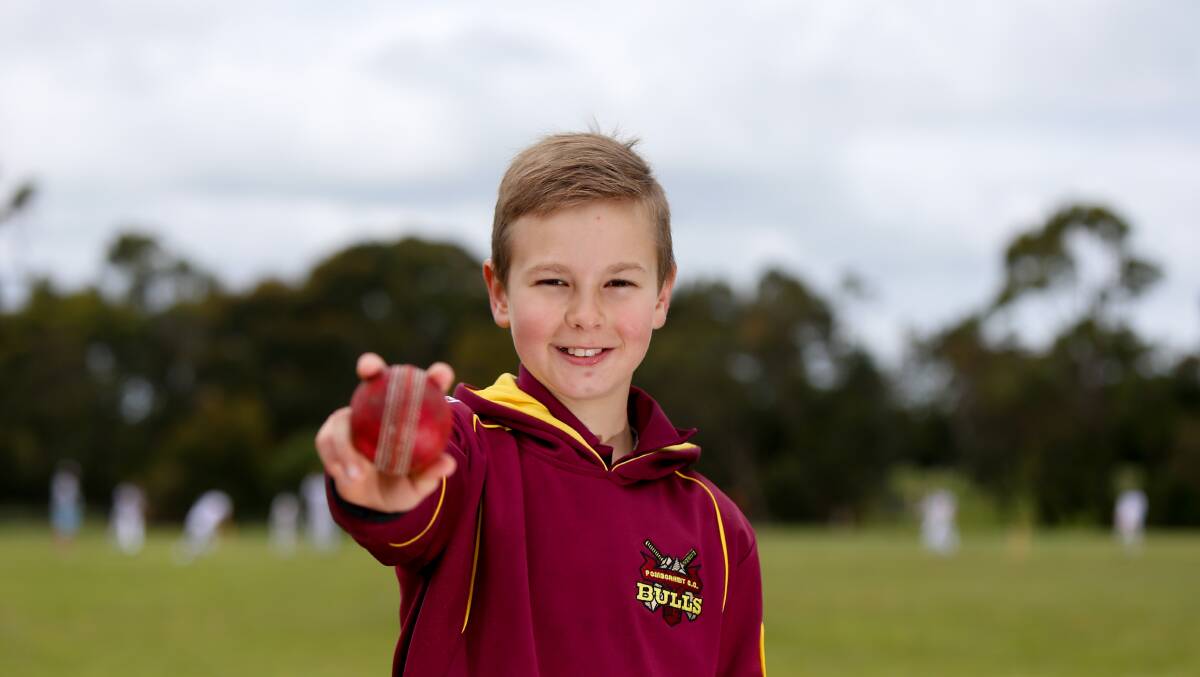 Hat-trick hero: Pomborneit under 13s player Nate Castle, 9, took a hat-trick off his first three balls on Friday night. Picture: Mark Witte