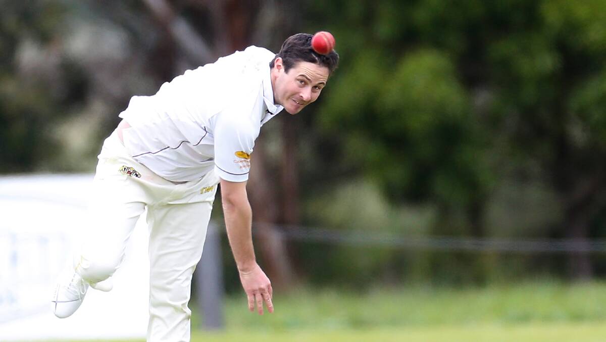 IN FORM: Pomborneit's Clinton Place bowls the ball. The Bulls are outright leaders in South West Cricket. Picture: Mark Witte