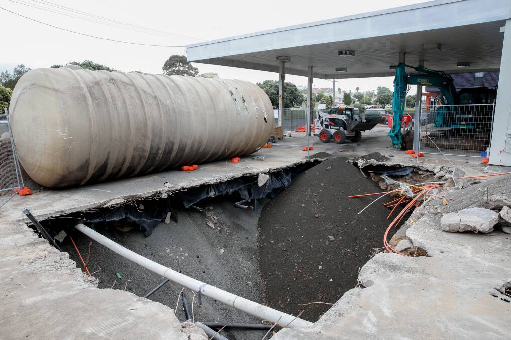 REMOVED: Works are under way at the old Caltex petrol station on Raglan Parade where fuel tanks have been removed. Picture: Mark Witte