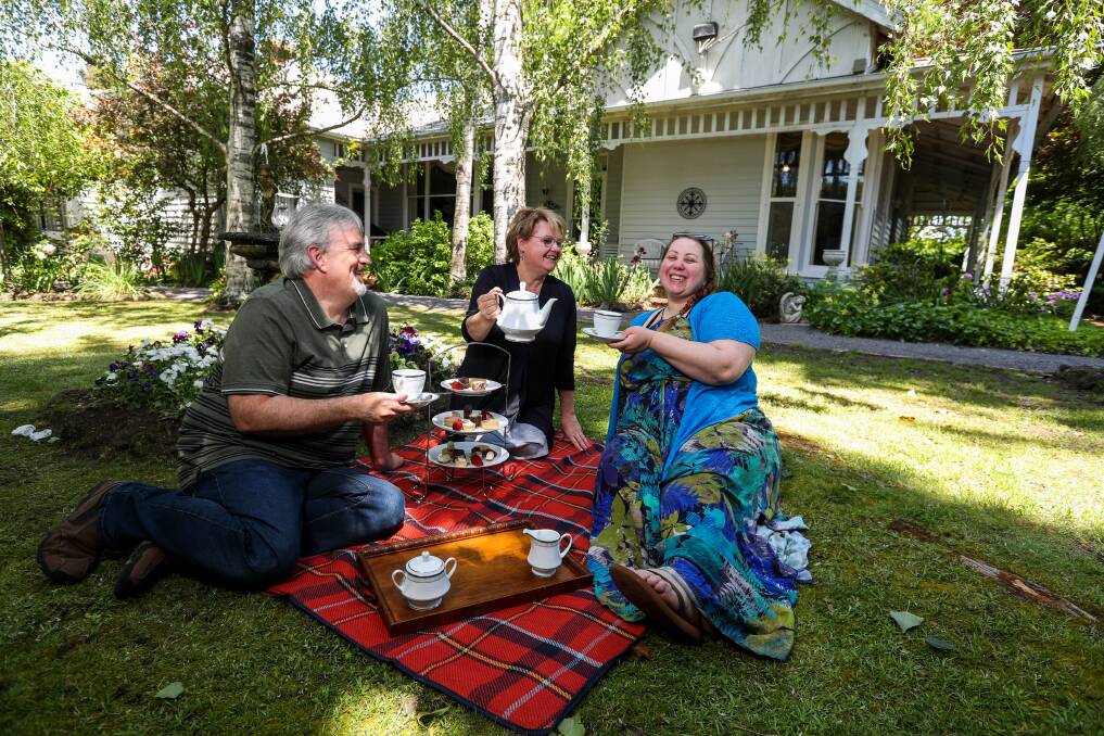 Tea Time: Heytesbury House owners Andrew and Kathryn Stubbings and Phoenix Project's Chelsea Wilkinson enjoy a picnic.