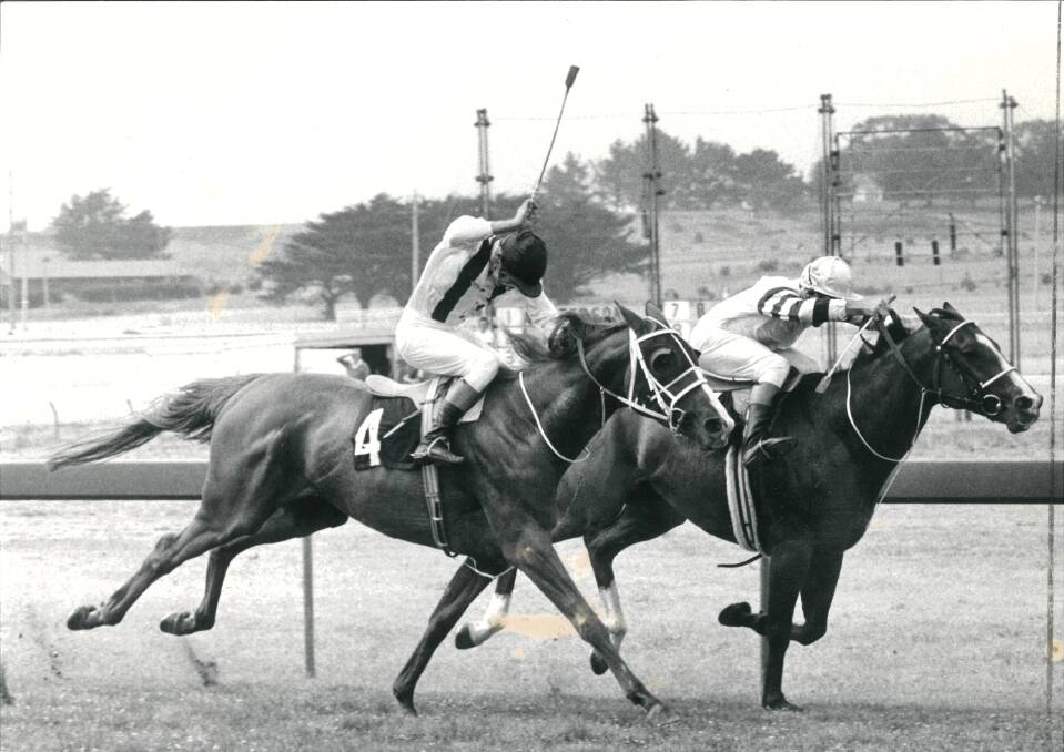 FROM THE ARCHIVES: Camperdown jockey Neville 'Nifty' Wilson on D Asti Cati wins a close finish in 1983. 