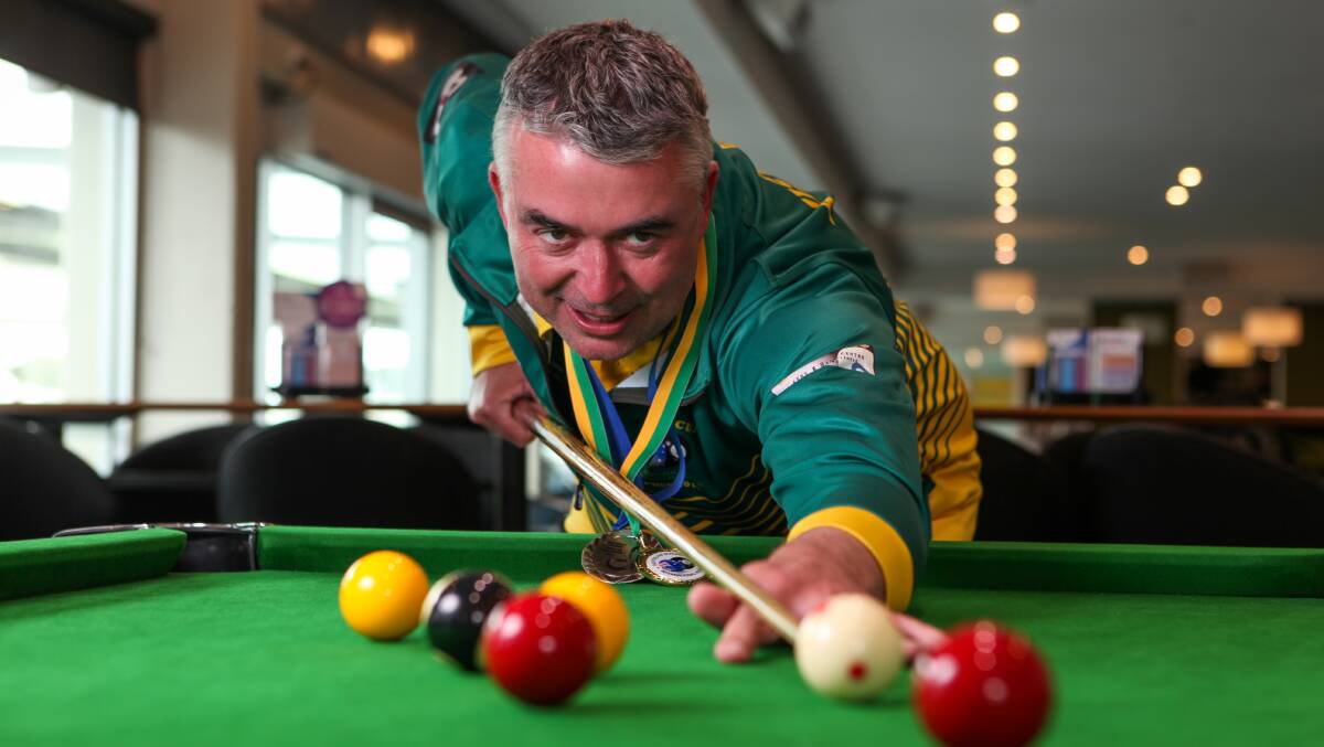 On target: Warrnambool's Justin Allen has just returned from Cyprus after representing Australia at the European Blackball Association nations cup. Picture: Rob Gunstone