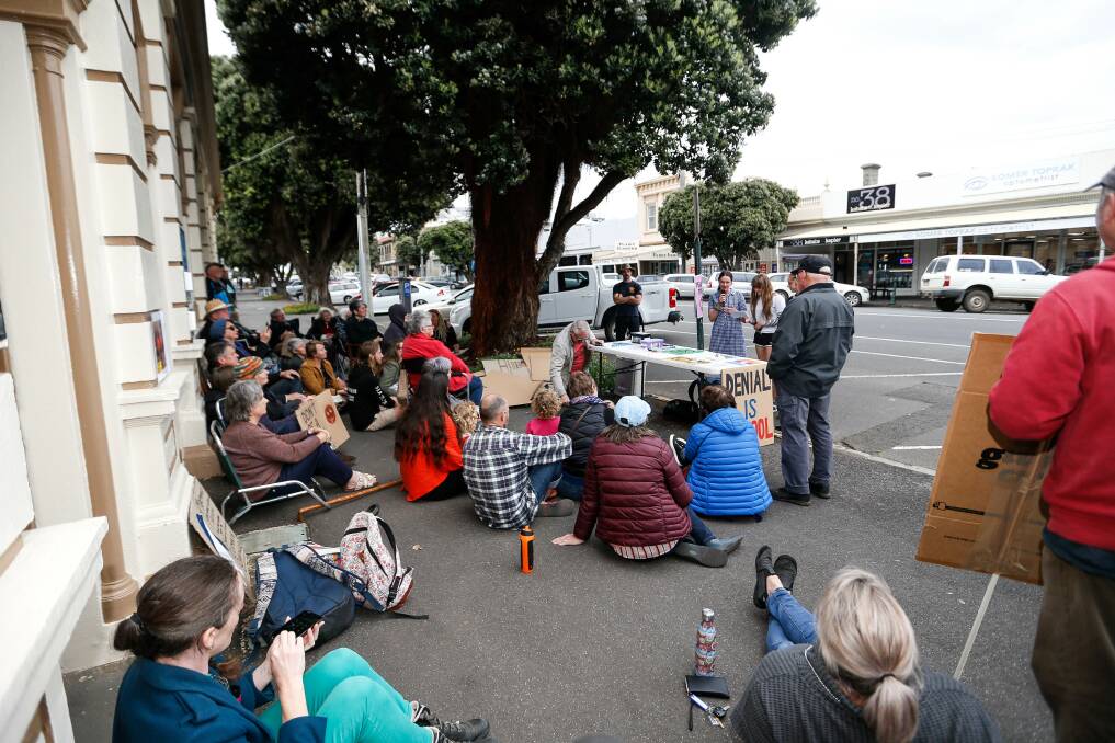 Strudents talk at a climate change rally. Picture: Anthony Brady