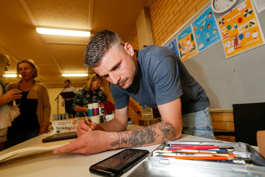 Exhibition: Artist and Warrnambool East Primary School youth mentor James Chapman at the exhibition. Picture: Anthony Brady