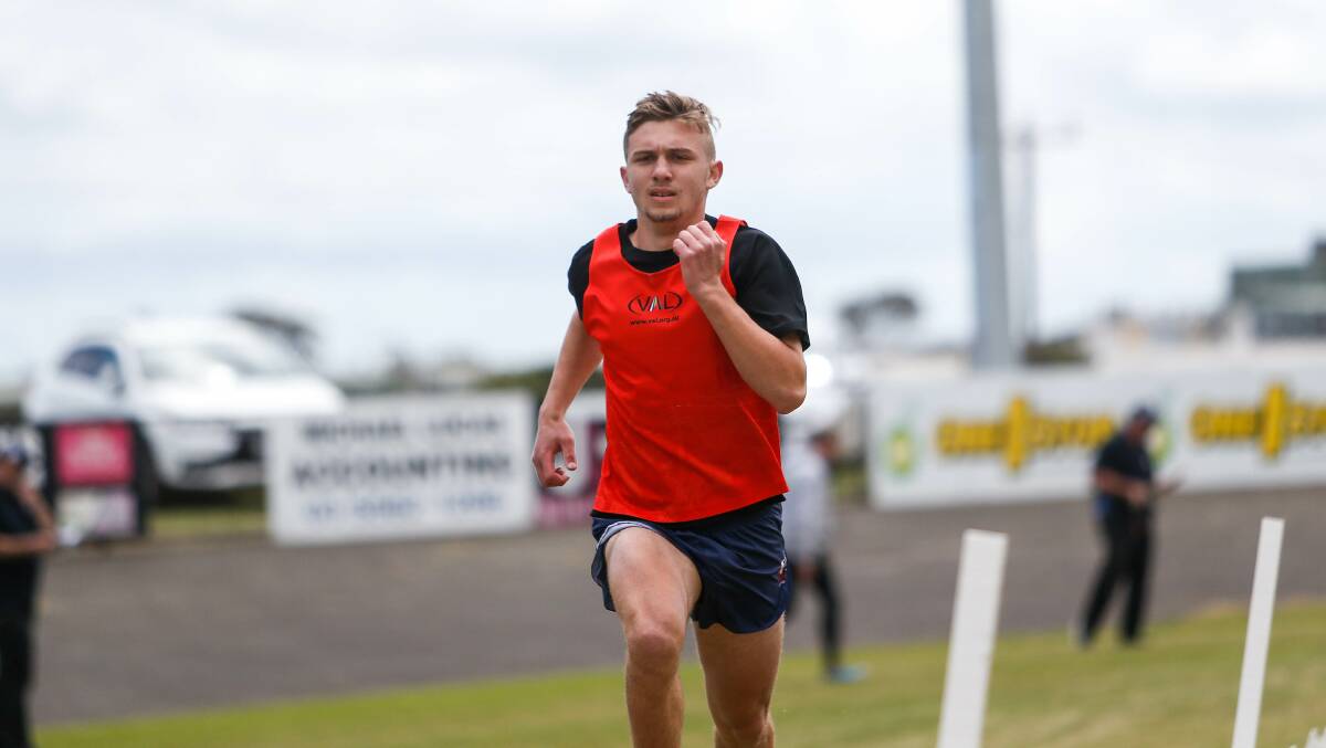 Surging ahead: Warrnambool's Jesse Suter at the Warrnambool Gift. Picture: Anthony Brady