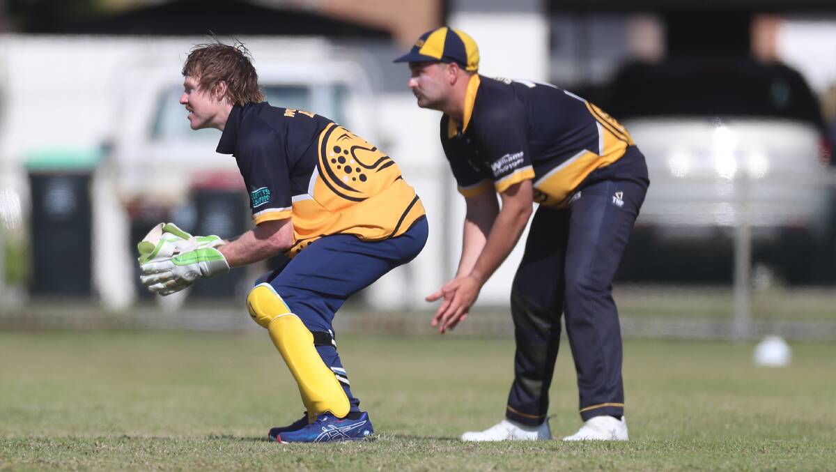 READY TO GO: Woodford wicketkeeper Adam Wines and slip Nick Butters await the ball. Butters says more young players will get opportunities this season. Picture: Mark Witte