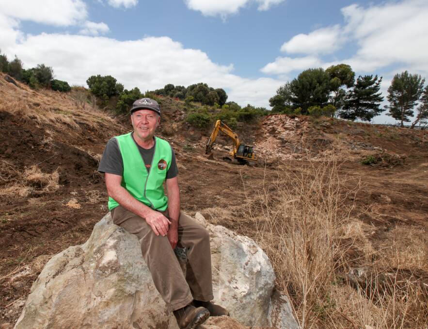 In the pit: Bruce Campbell is overseeing the redevelopment work in the Warrnambool Community Gardens quarry site. Picture: Rob Gunstone