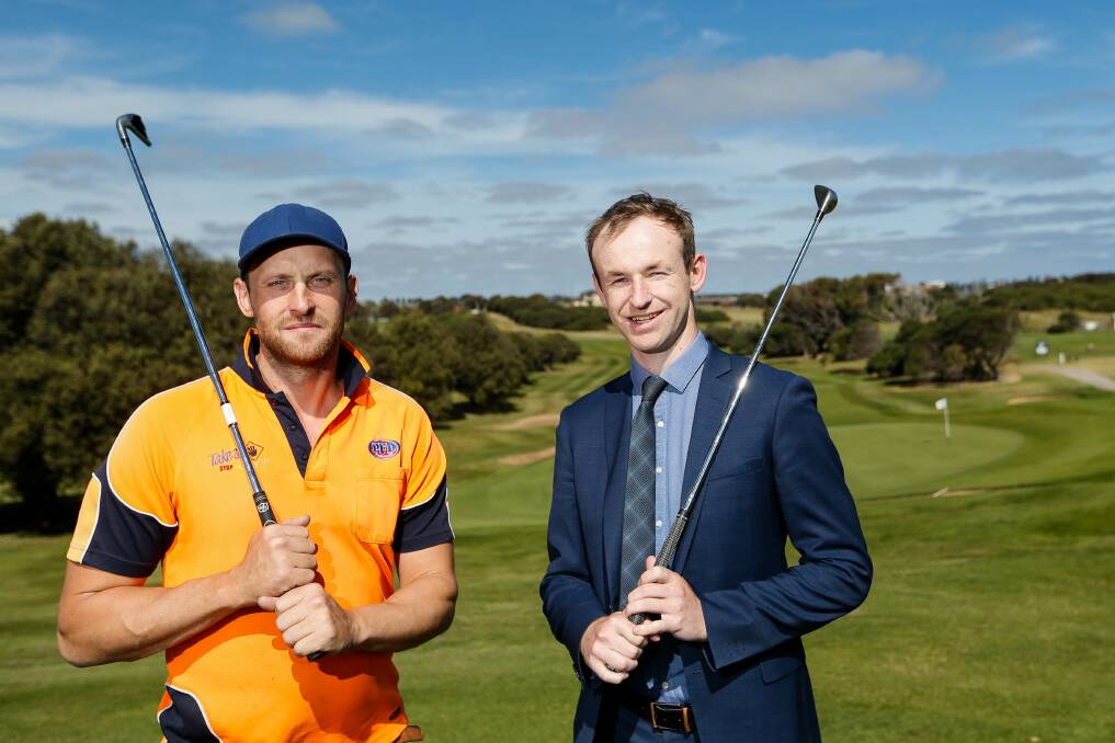 On course: Warrnambool's Trent Anderson and Sam McCosh are doing a 72-hole golf marathon for a Cancer Council fundraiser on Friday. Picture: Anthony Brady