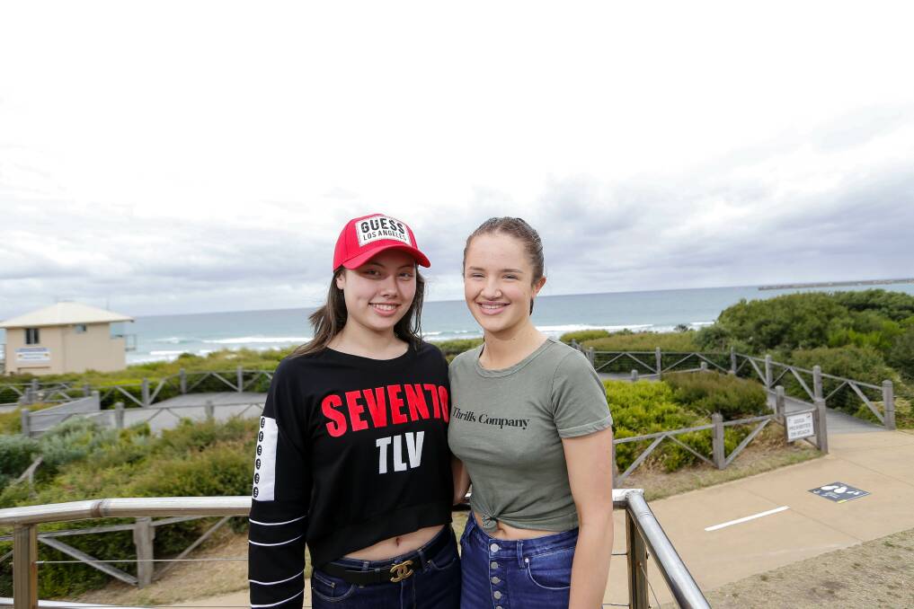Warrnambool students Tiffany Tracey and Kayla Jewell celebrate their VCE results. Picture: Anthony Brady