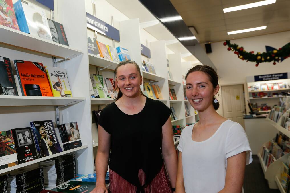 Emmanuel College students Hannah Loveday and Emily Reid scored over 99 in their VCE results. Picture: Anthony Brady