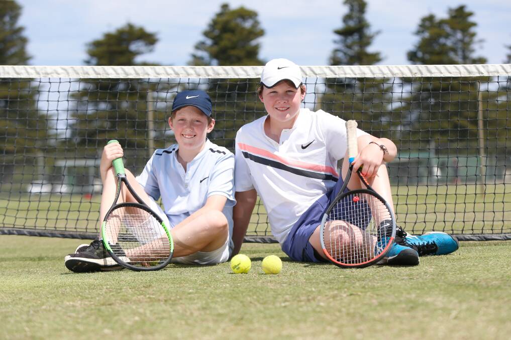 Family: Cousins Cooper Lynch, 11, and Toby Gedye, 13, are playing in the upcoming Warrnambool grasscourt tournament after Christmas. Picture Mark Witte